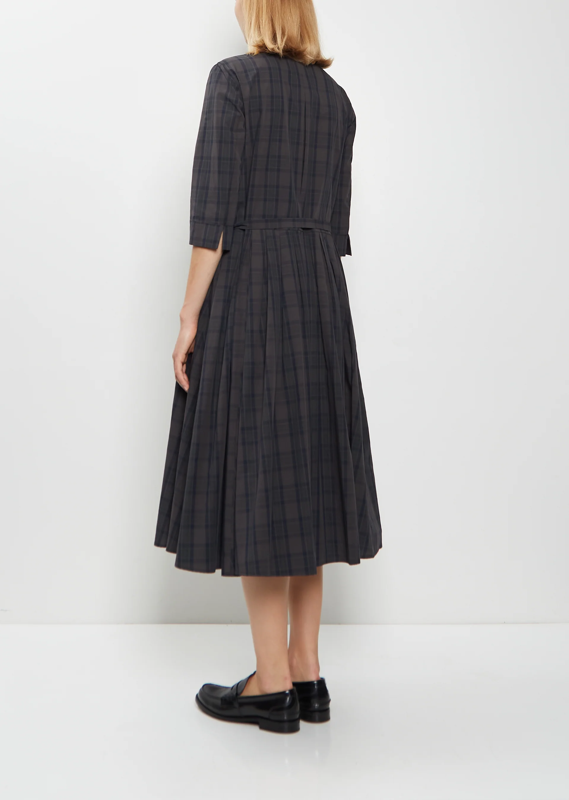 Cotton Tartan Belted Pleated Dress - Image 3