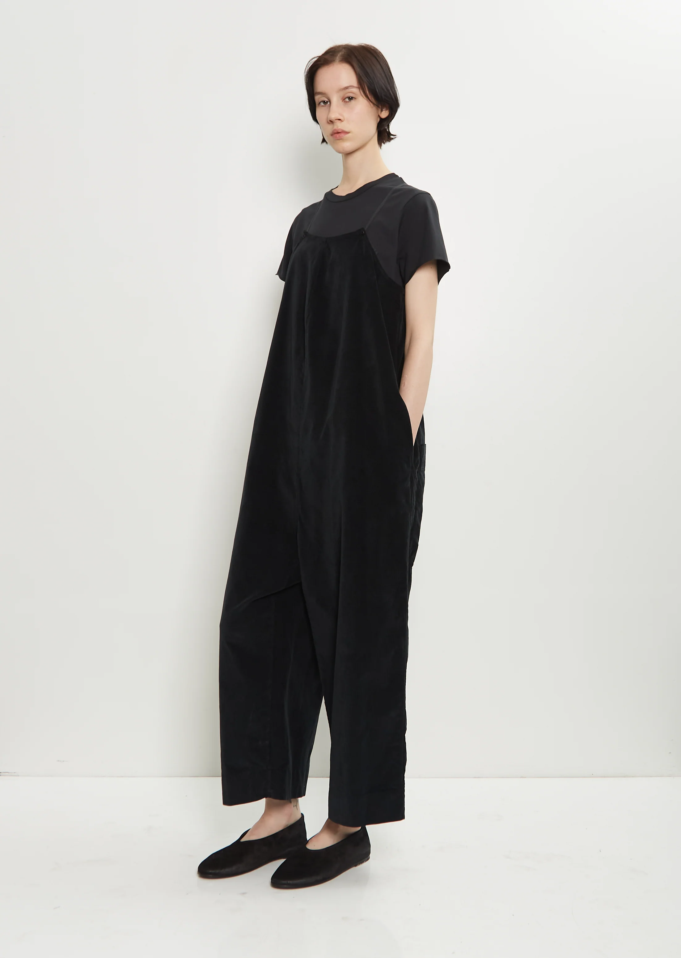Velvet Salopette Jumpsuit — Black - Image 4