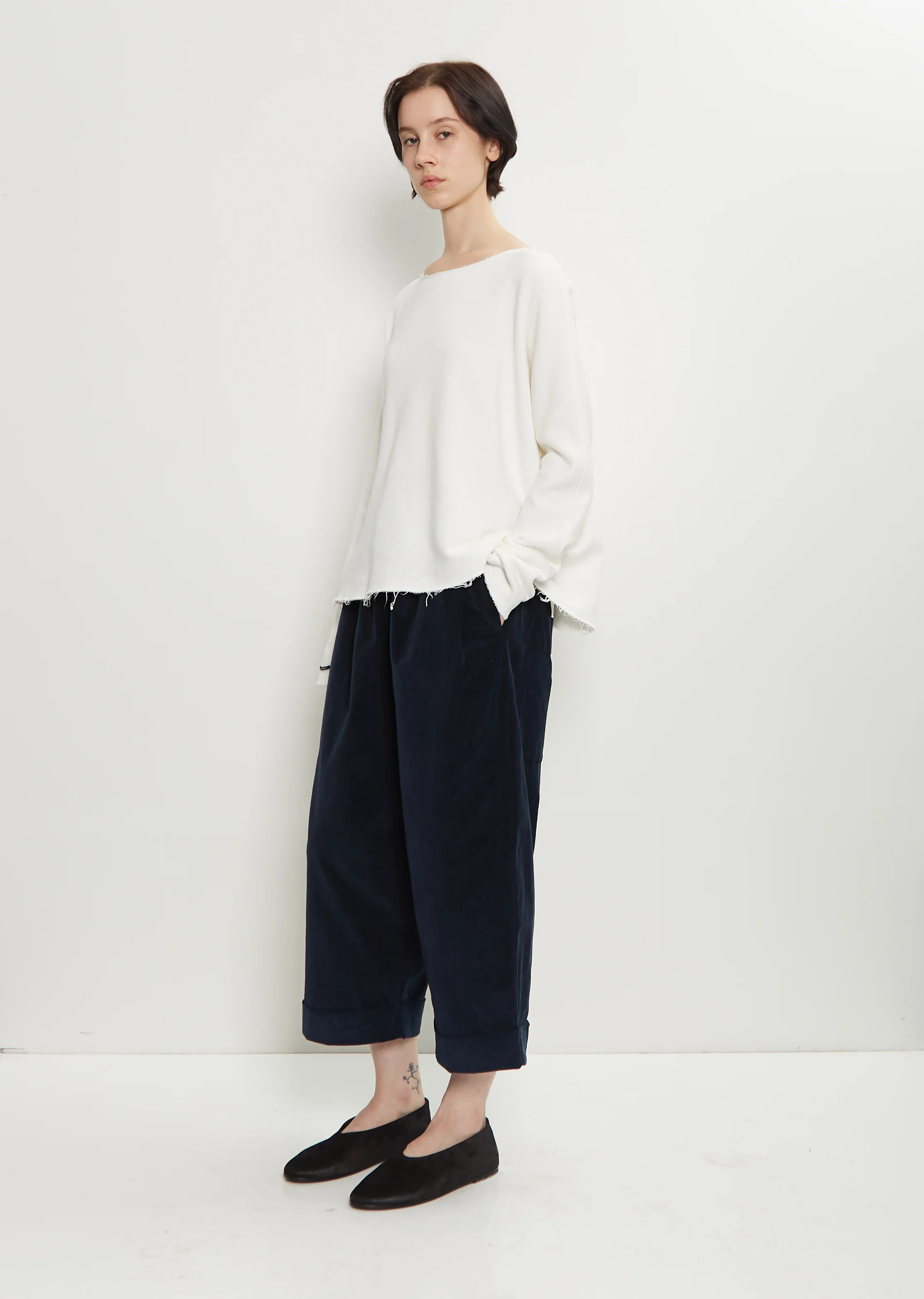 Heavy Jersey Raw Edge Sweater — Milk - Image 4