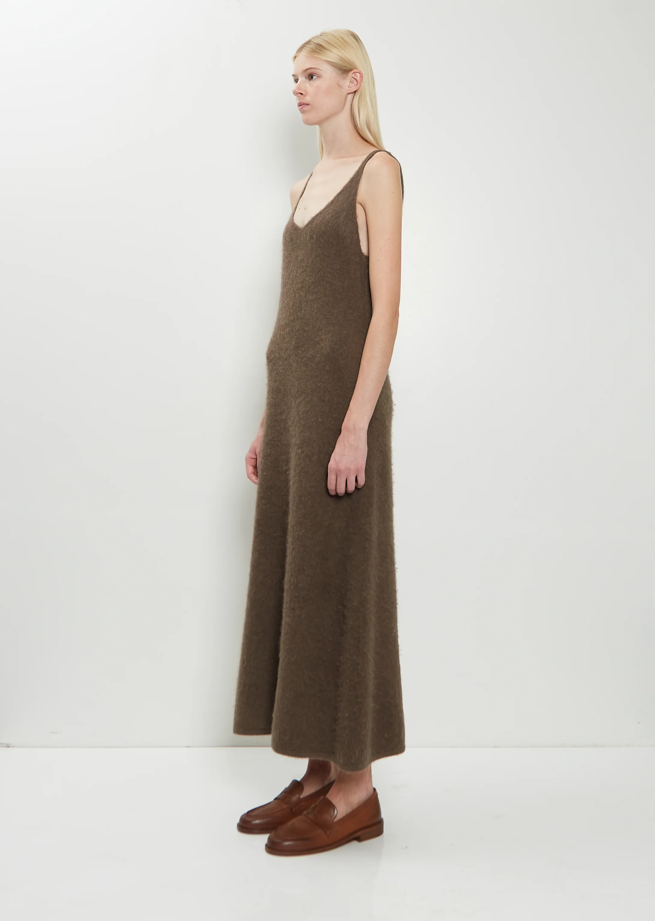 Alpaca Fur Knit Dress — Dark Brown - Image 4