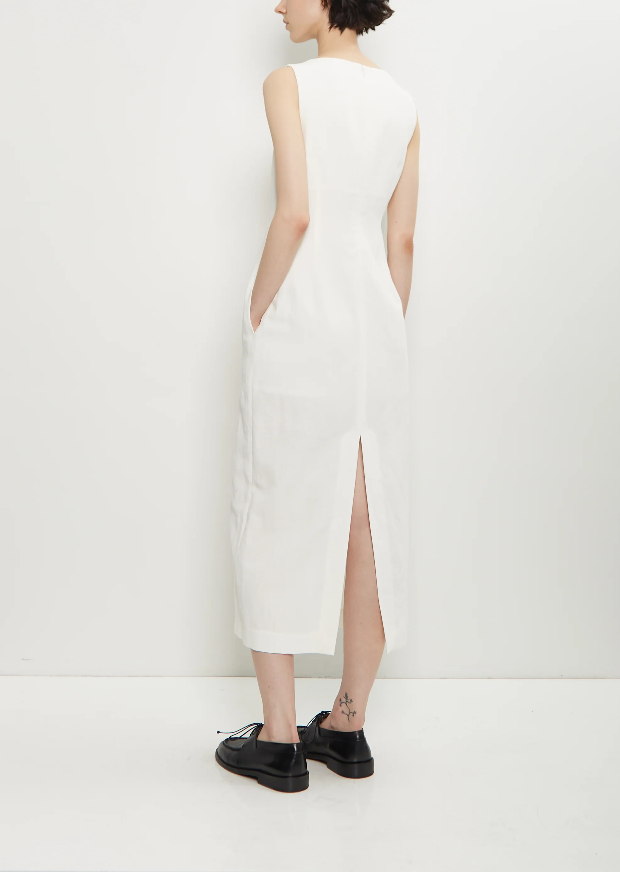 Cotton Linen Gabarine Dress — White - Image 3