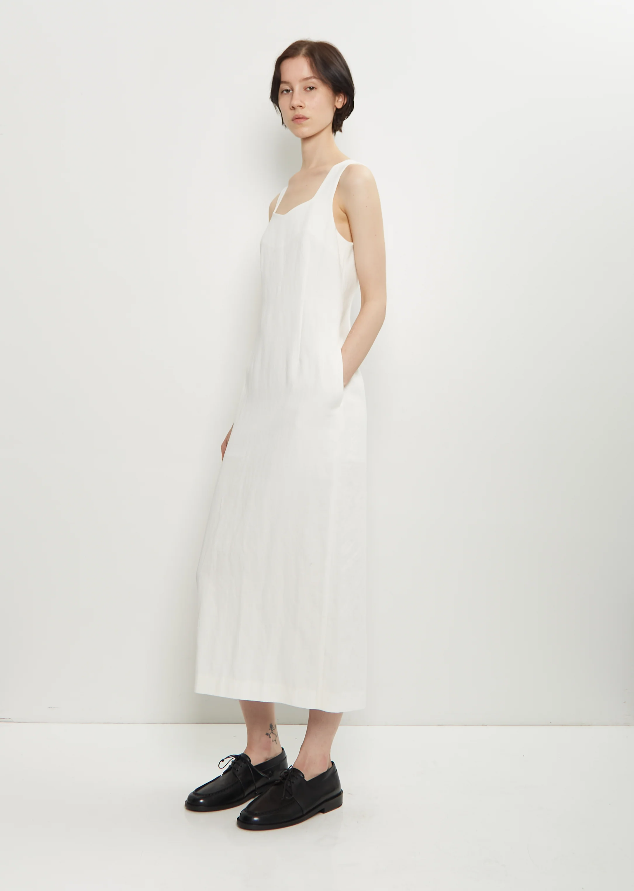 Cotton Linen Gabarine Dress — White - Image 4