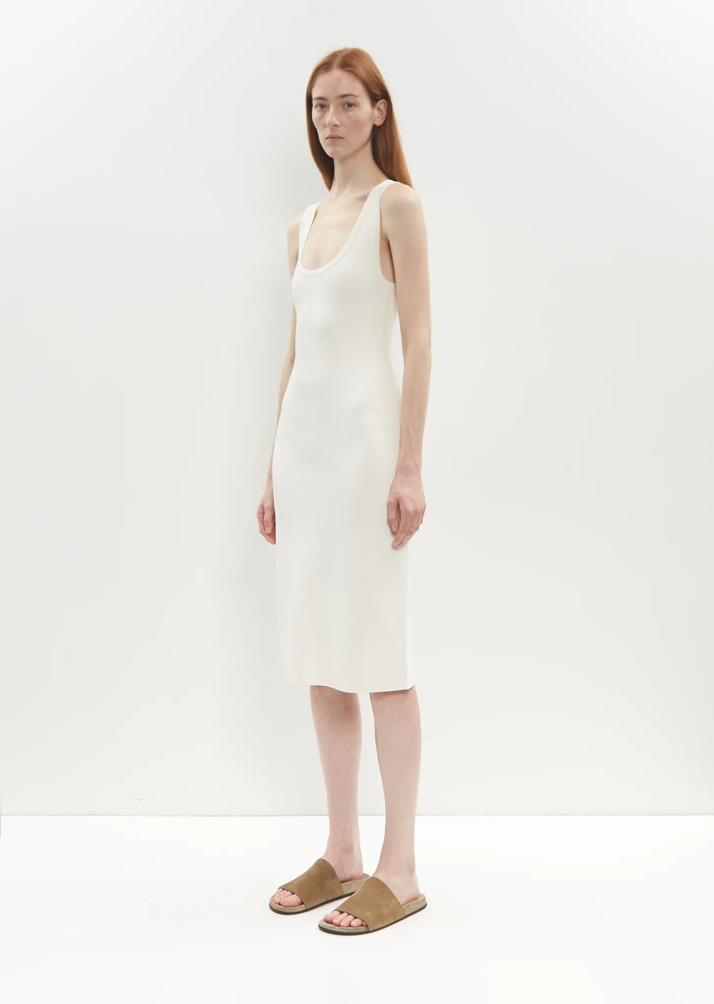 Compact Knit Short Tank Dress — White - Image 4