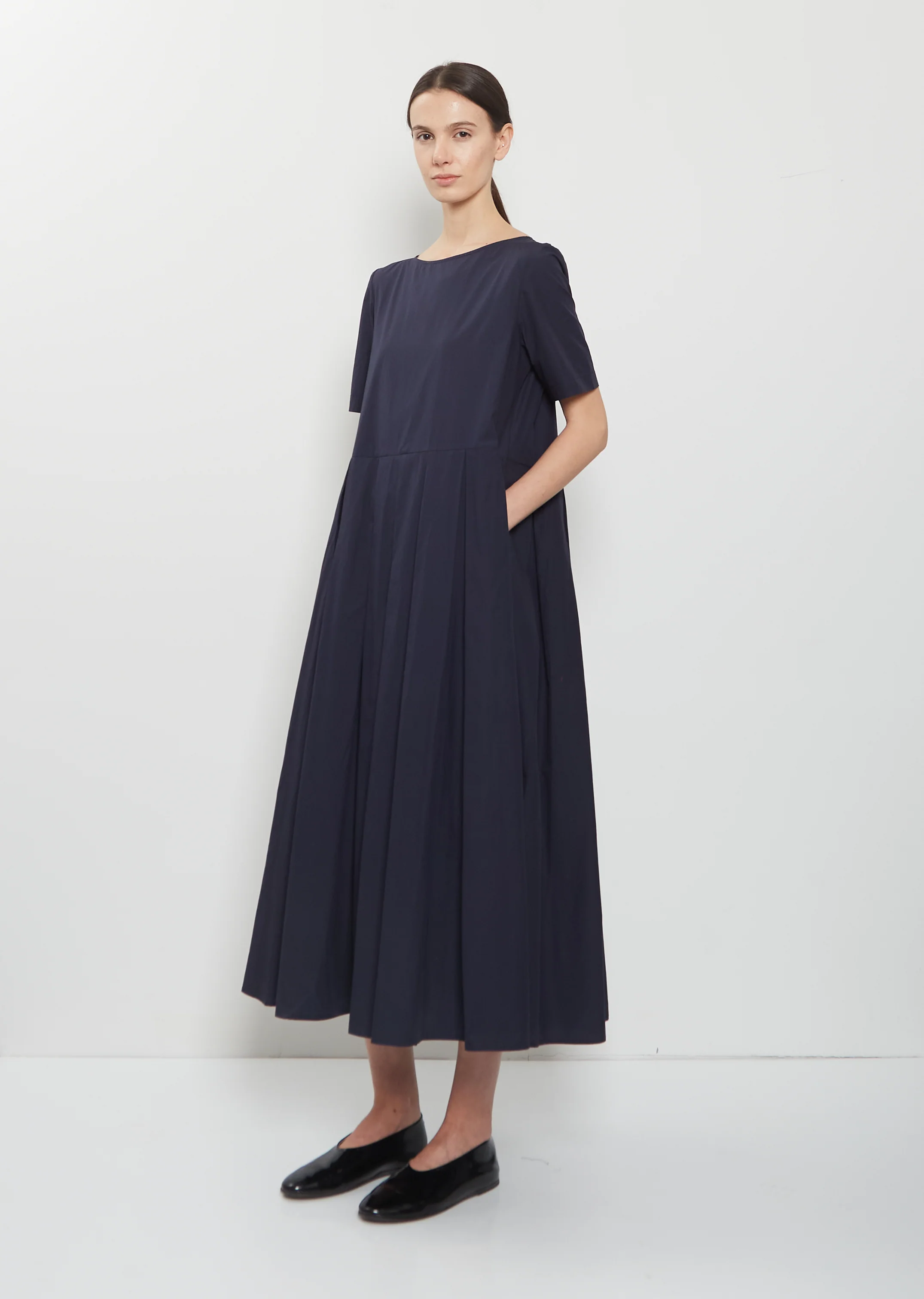 Short Sleeve Pleated Cotton Dress - Image 4