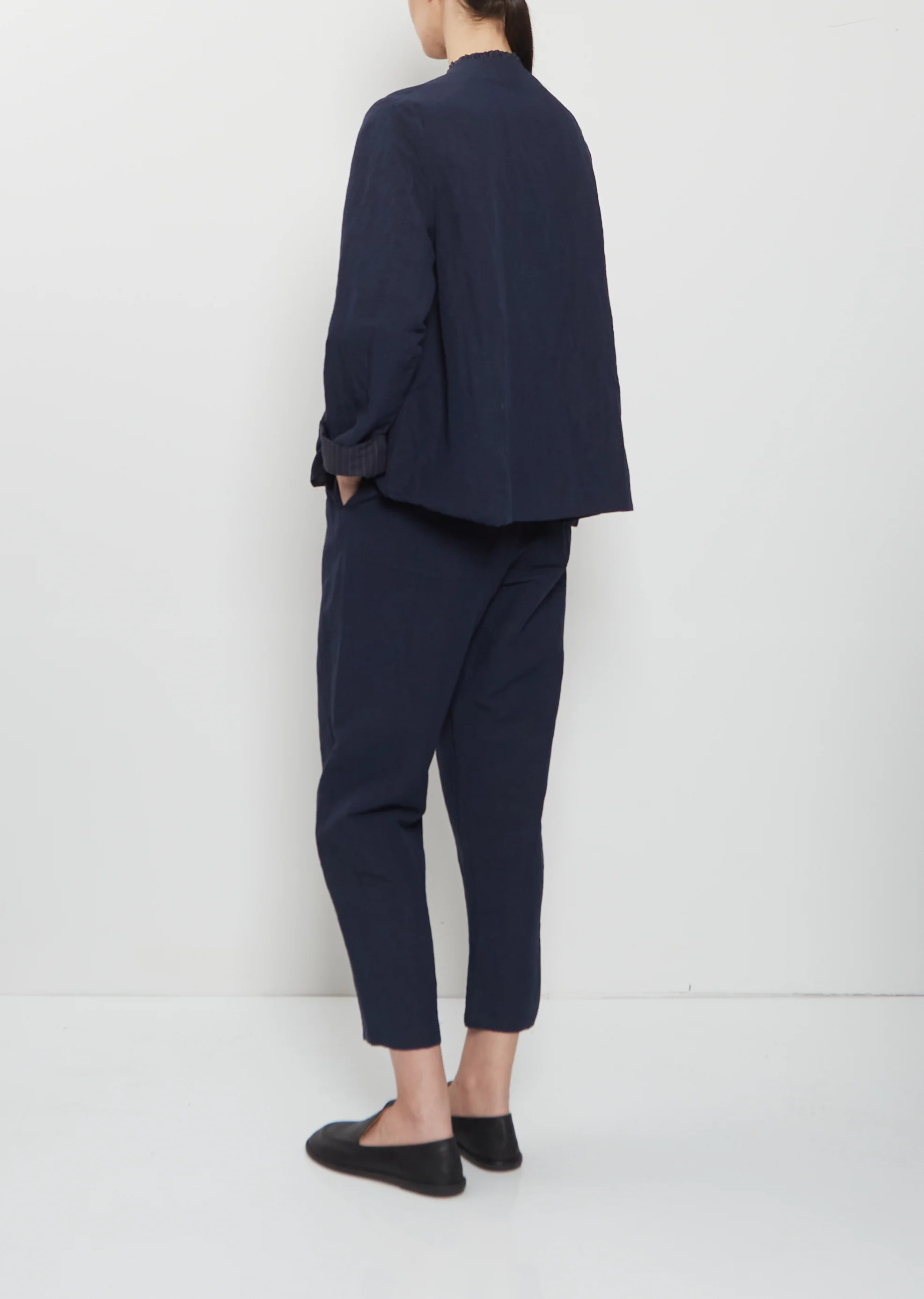 Ruche Collar Linen Jacket — Abyss - Image 3