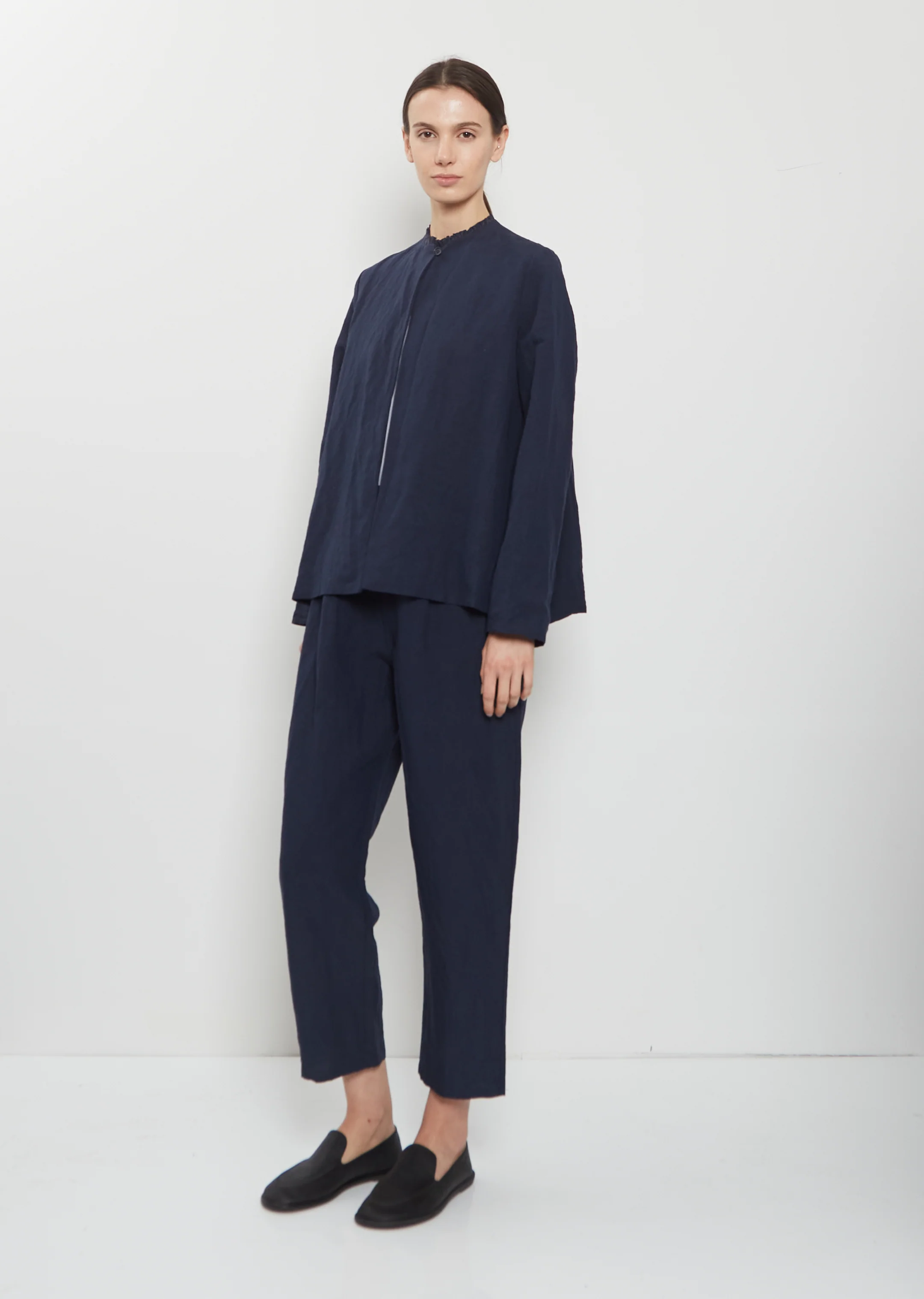 Ruche Collar Linen Jacket — Abyss - Image 4