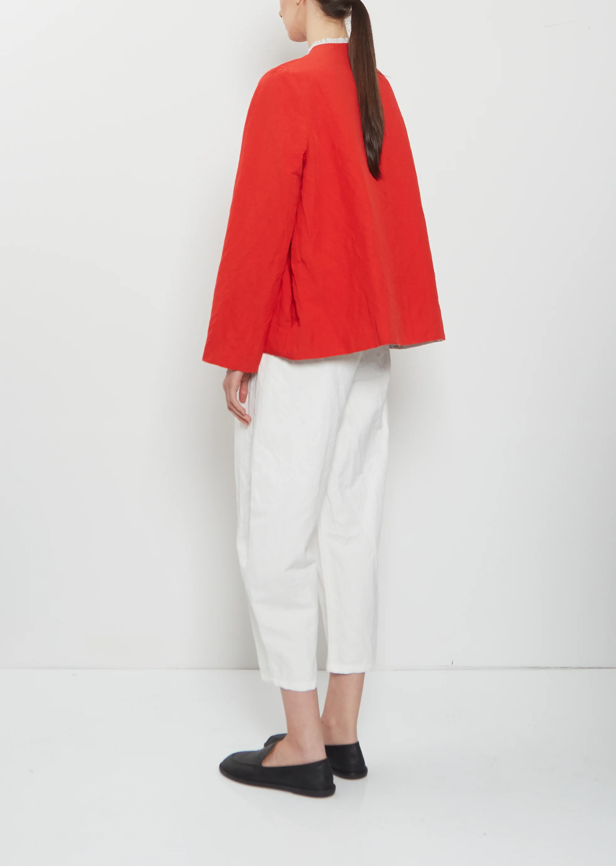 Ruche Collar Linen Jacket — Pomegranate - Image 3