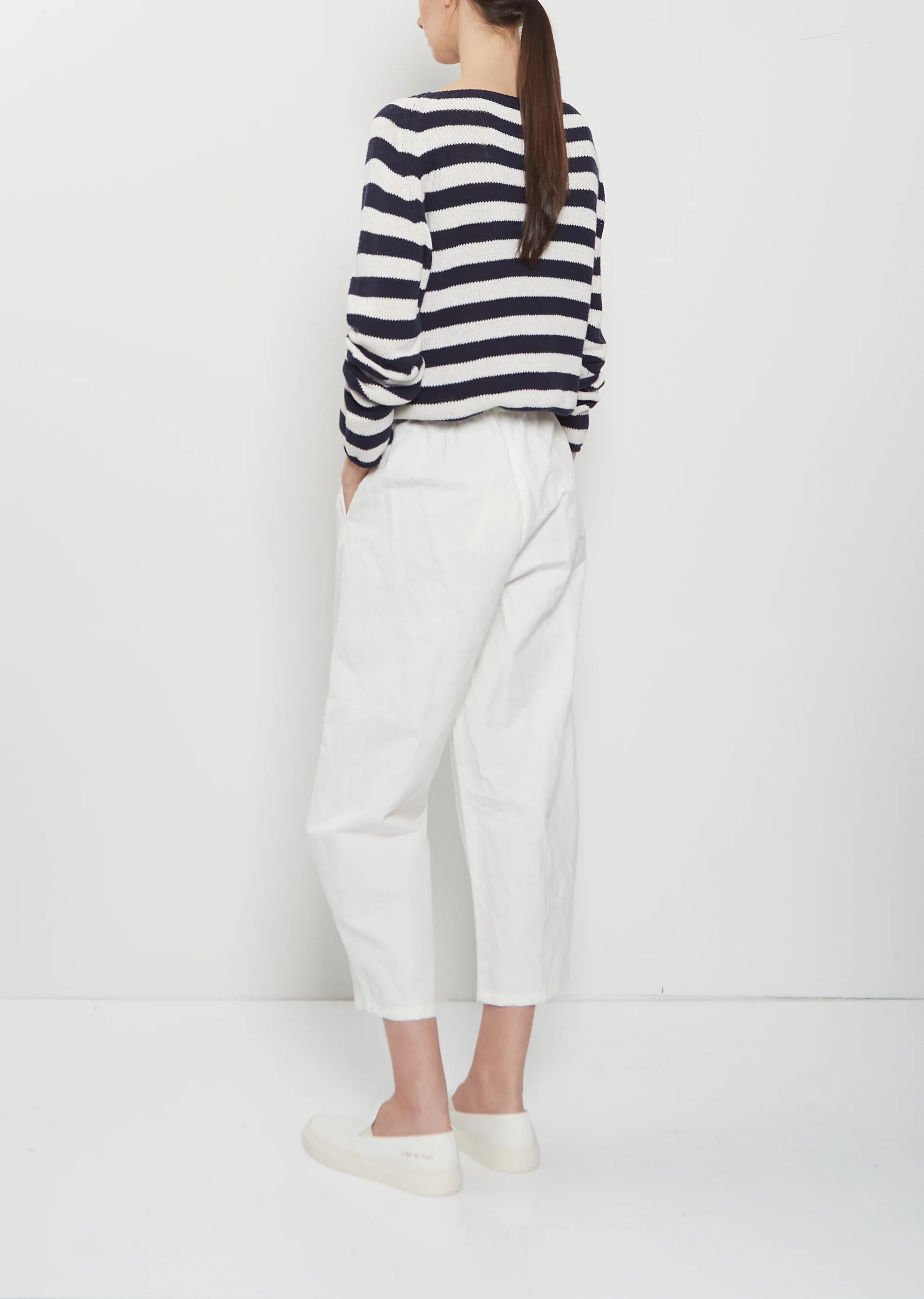 Cotton Linen Curved Trousers — Meringue - Image 3