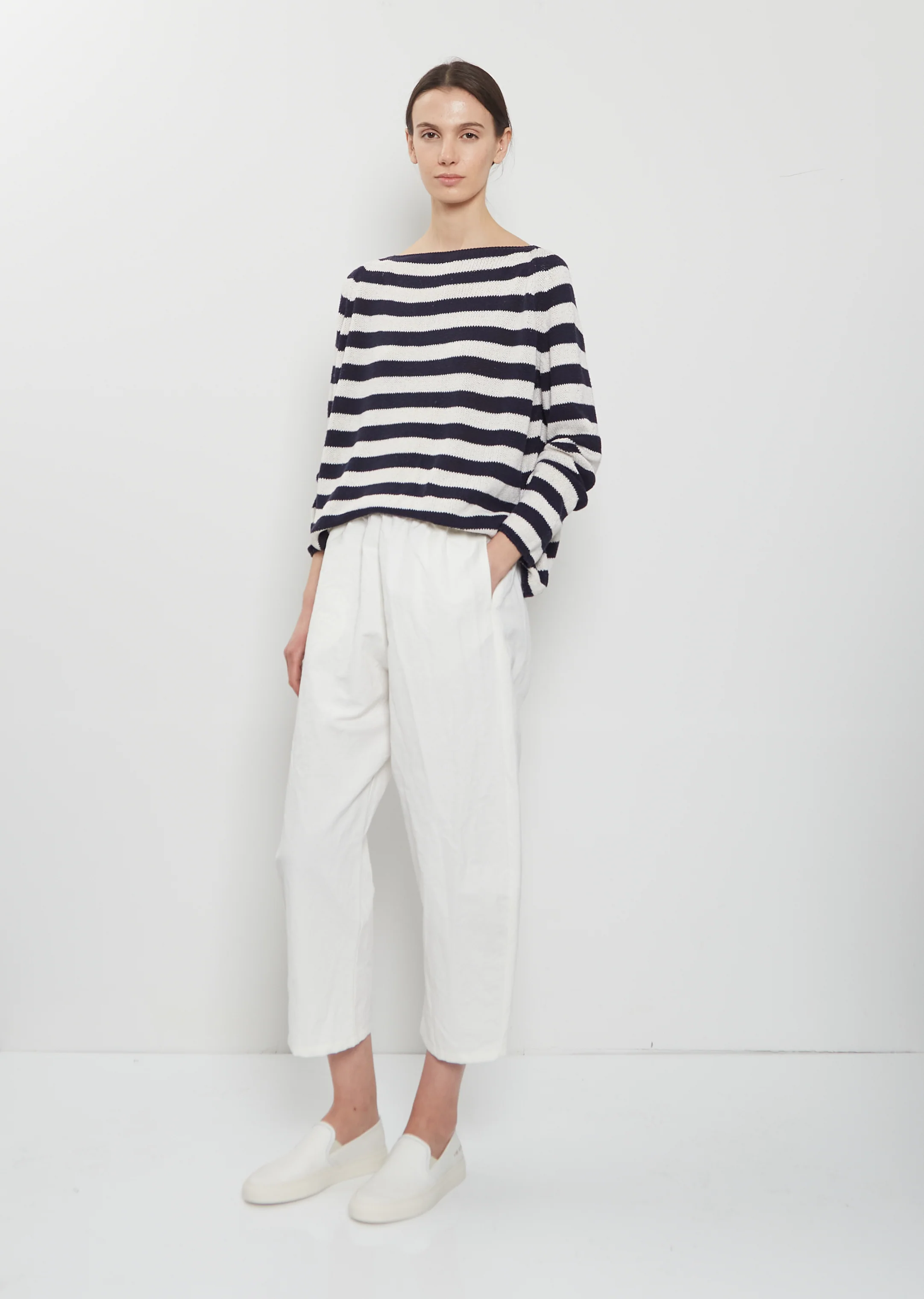 Cotton Linen Curved Trousers — Meringue - Image 4