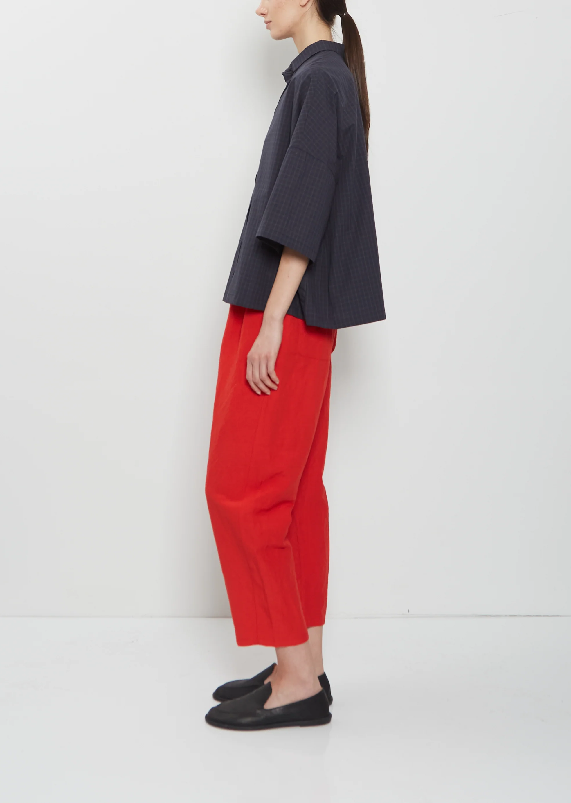 Linen Tapered Trousers — Pomegranate - Image 3
