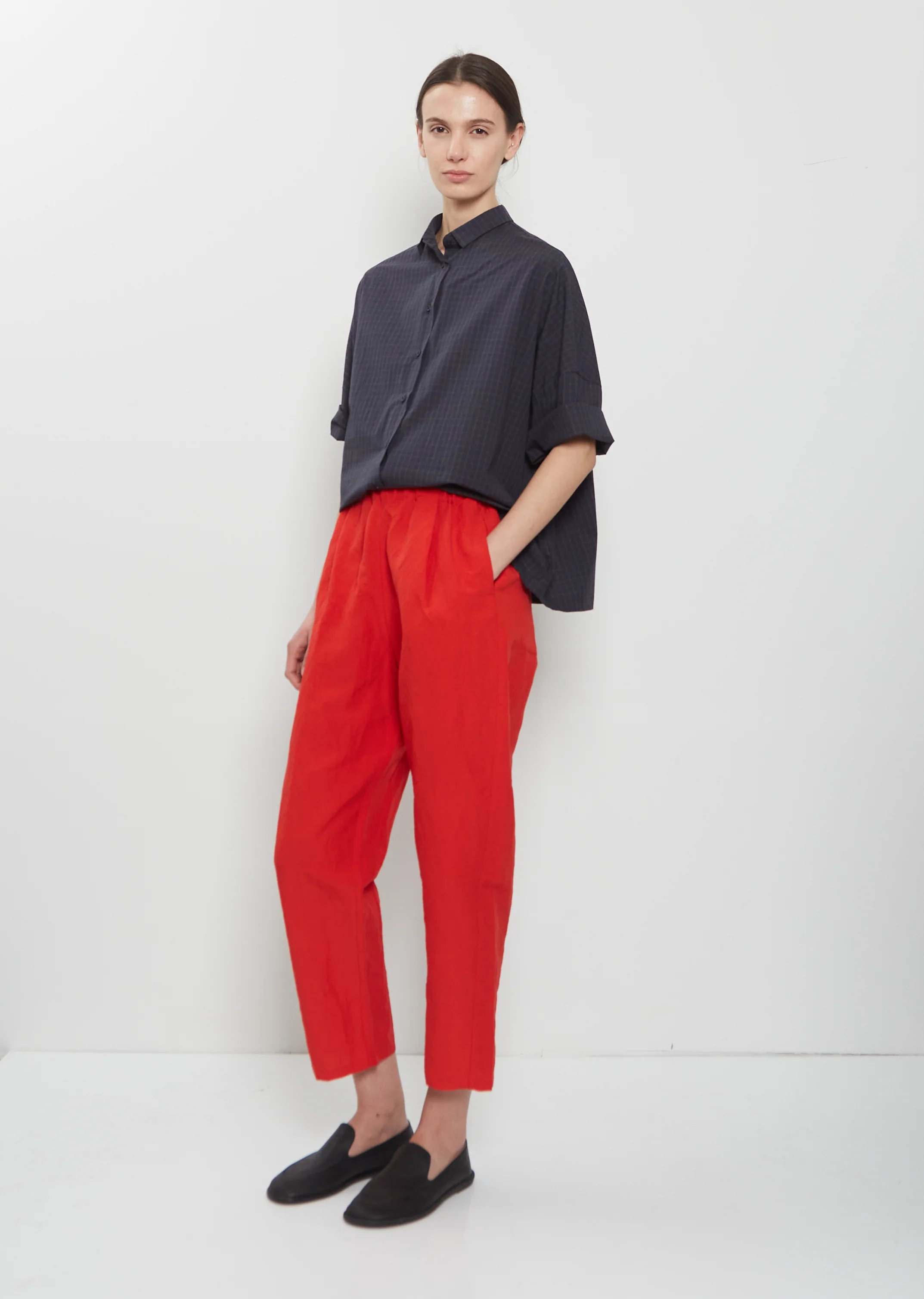 Linen Tapered Trousers — Pomegranate - Image 4