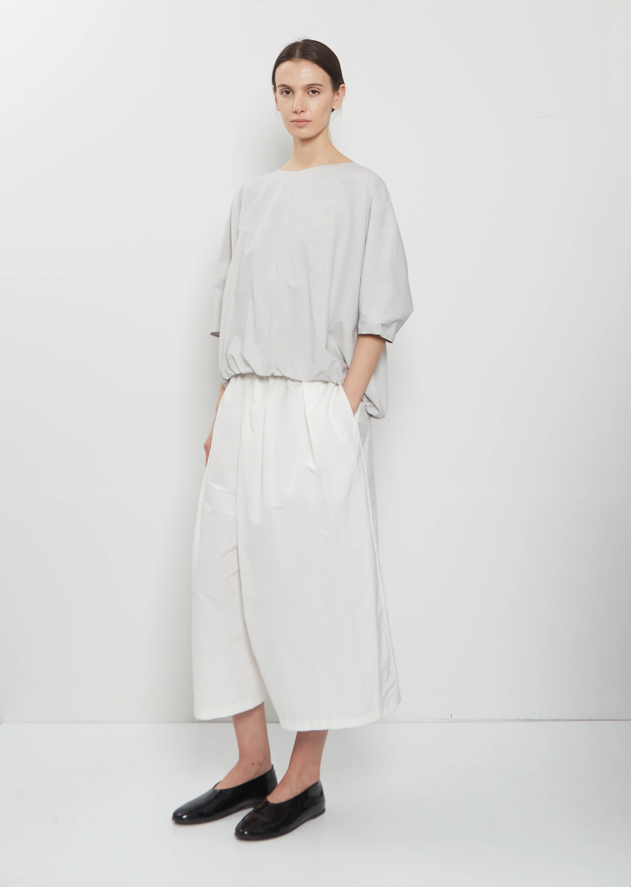 Technical Cotton Wide Trousers — Meringue - Image 4