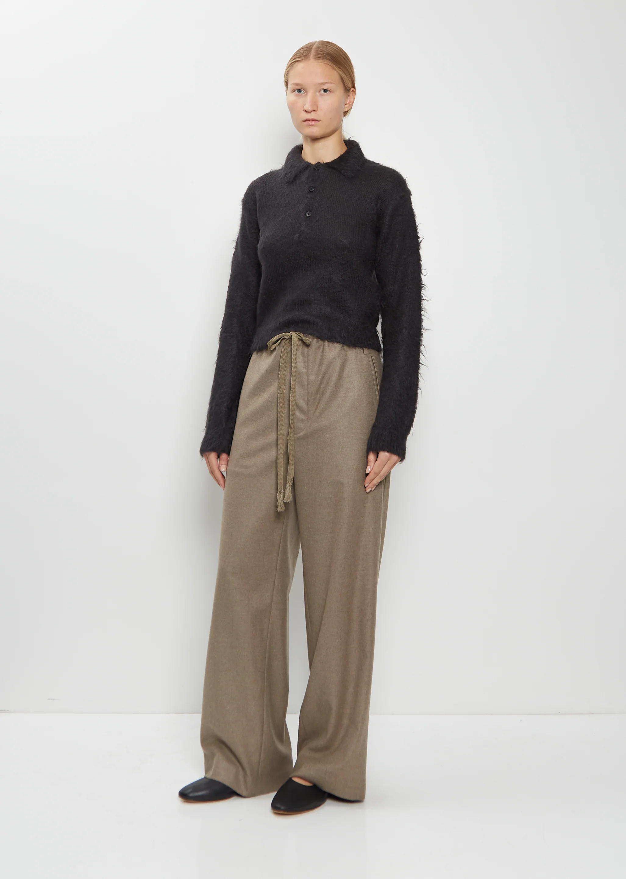 Brushed Mohair Knit Polo — Ink Black - Image 4