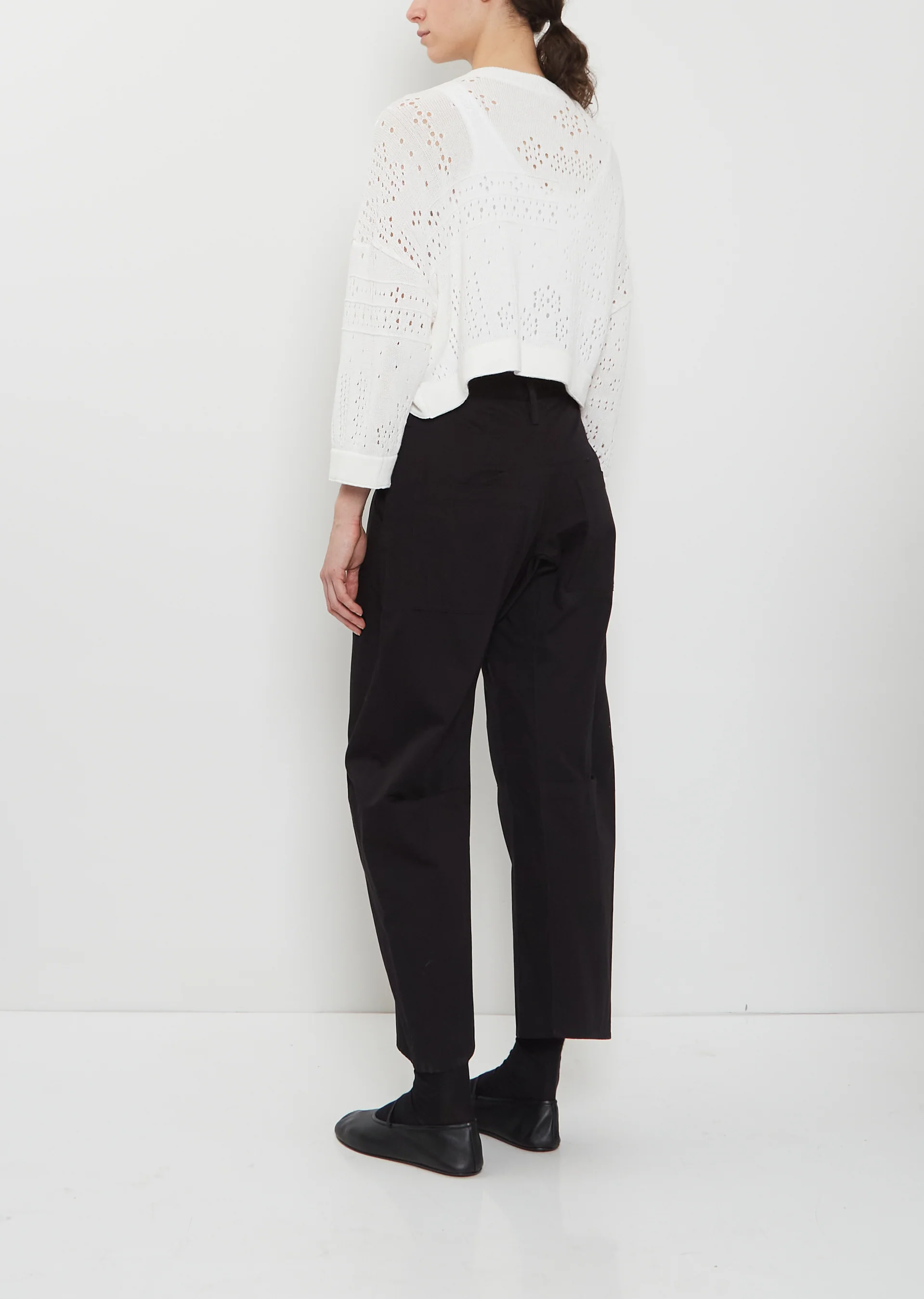 Cropped Cotton Knit Cardigan — White - Image 3