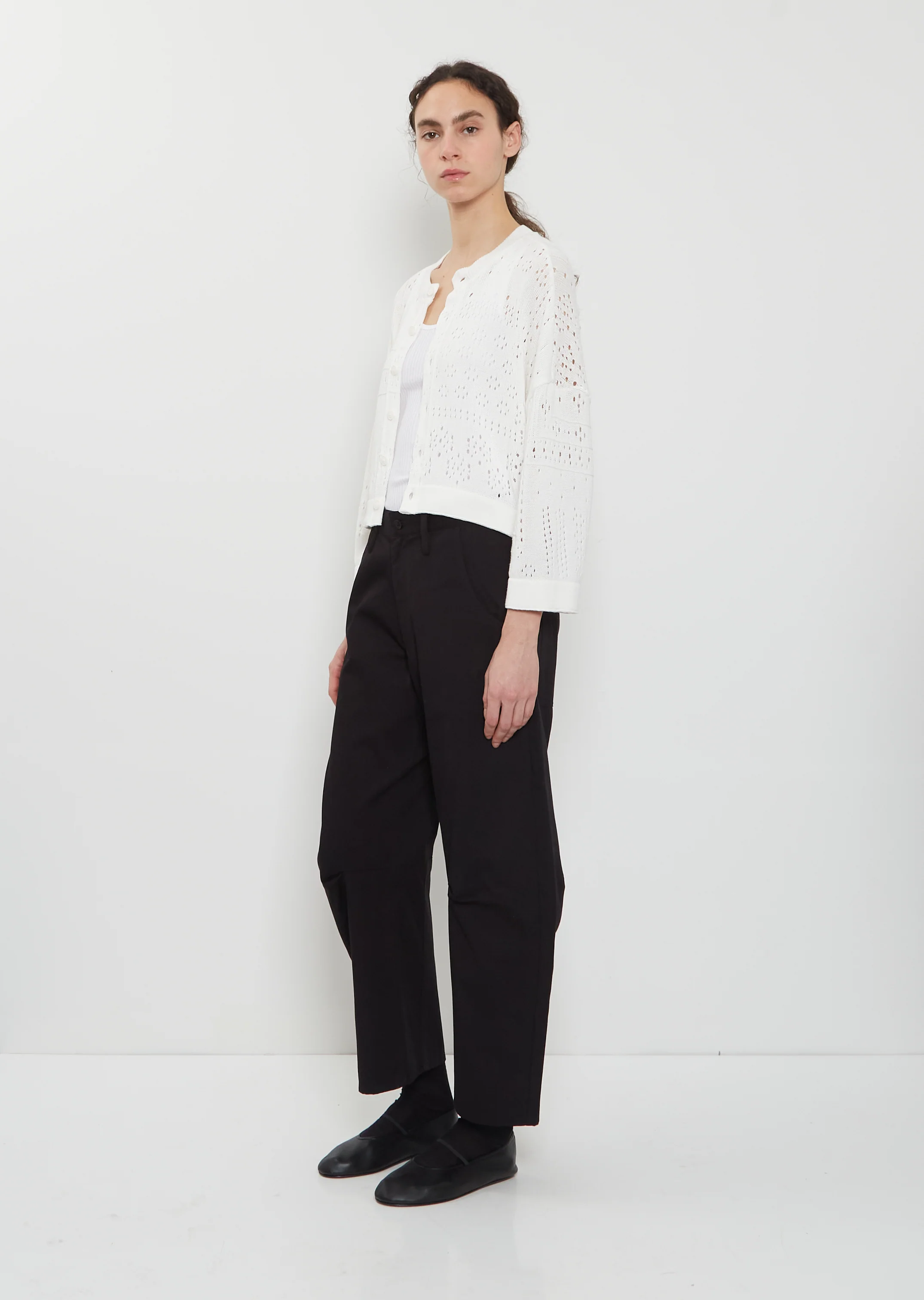 Cropped Cotton Knit Cardigan — White - Image 4