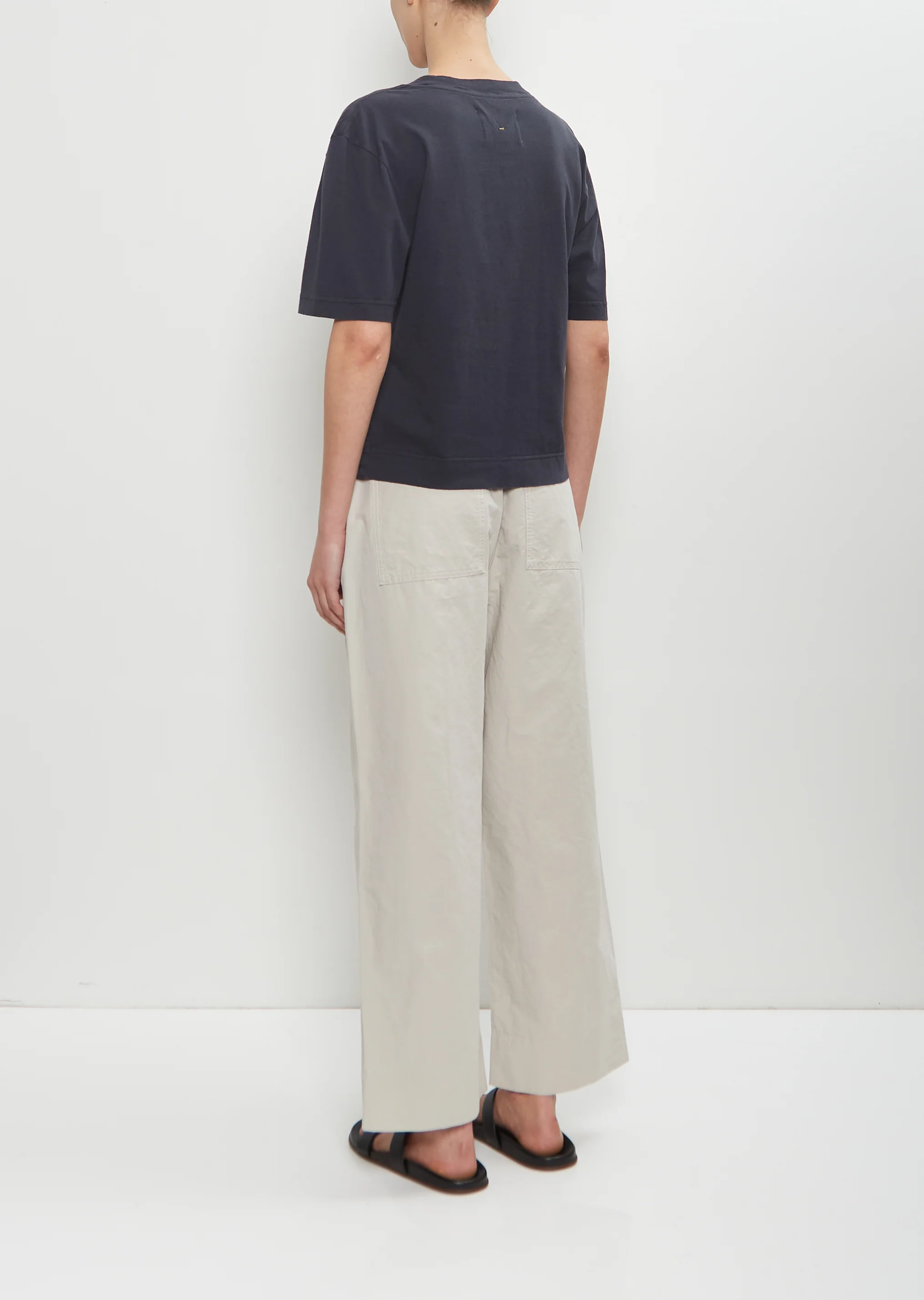 Cotton Linen Simple T-Shirt — Navy - Image 3