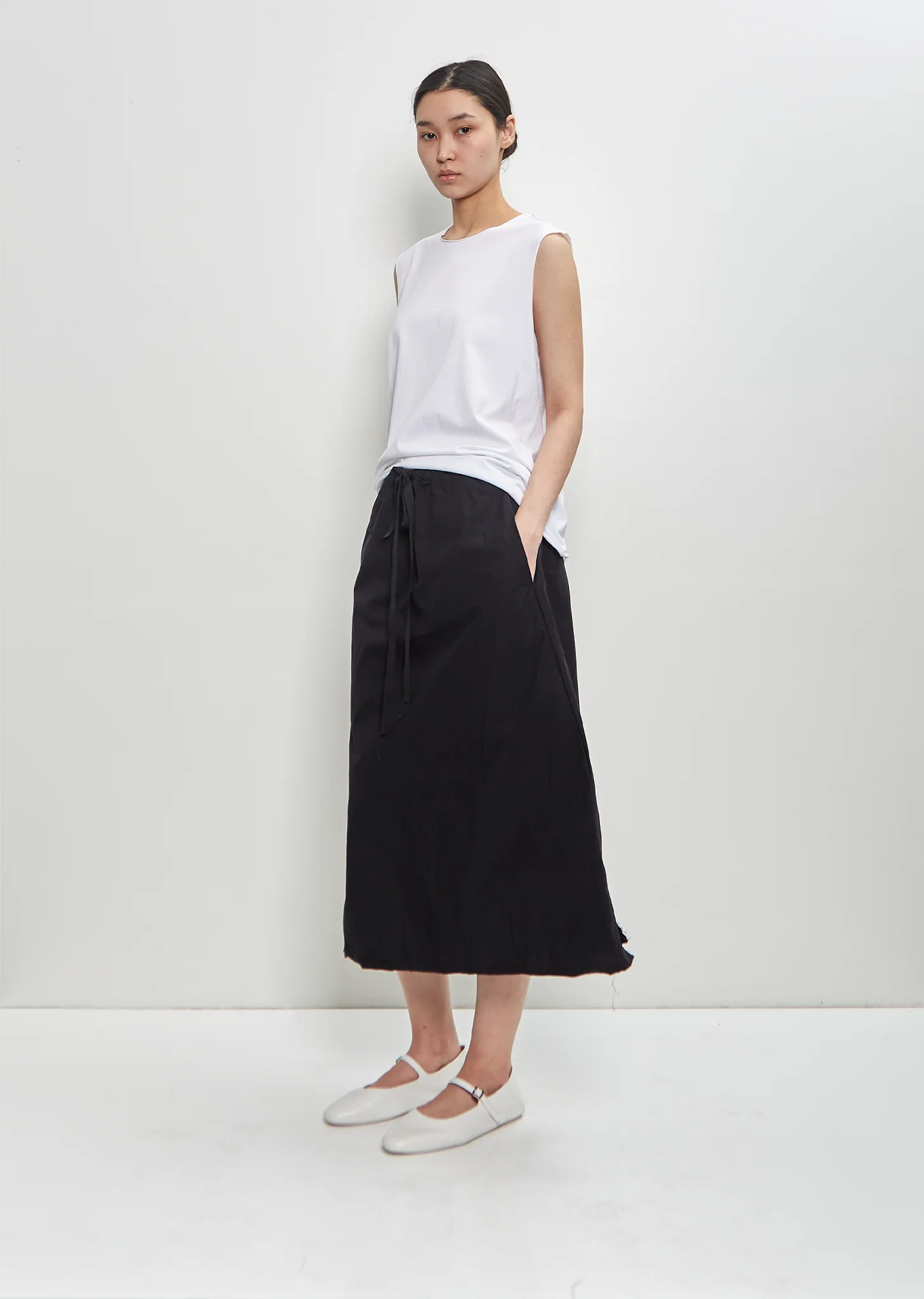 Paper Cotton Twisted Midi Skirt B-OE — Black - Image 4