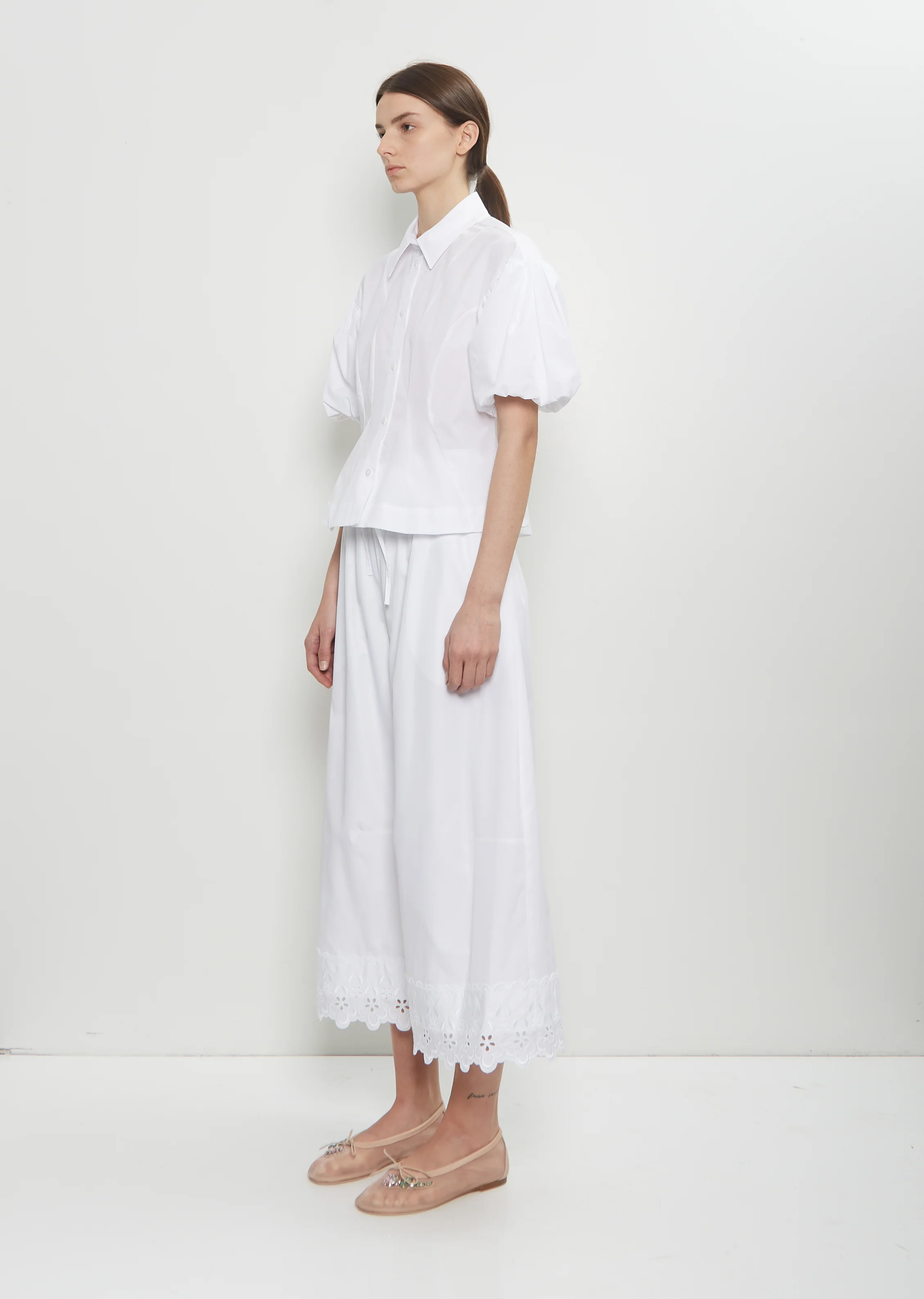 Cotton Puff Sleeve Shirt — White - Image 4