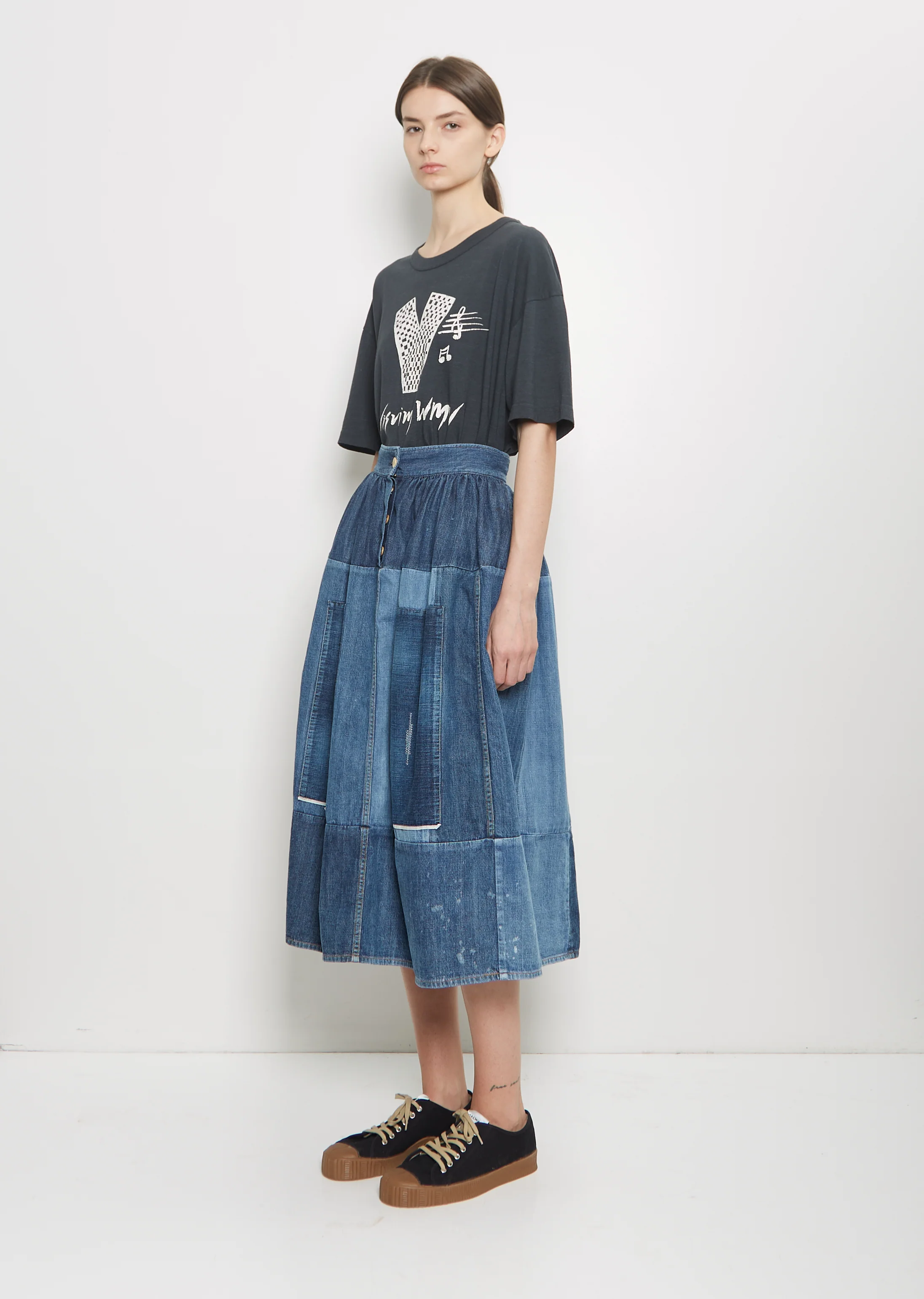 Denim Elevation Patchwork Skirt - Image 4