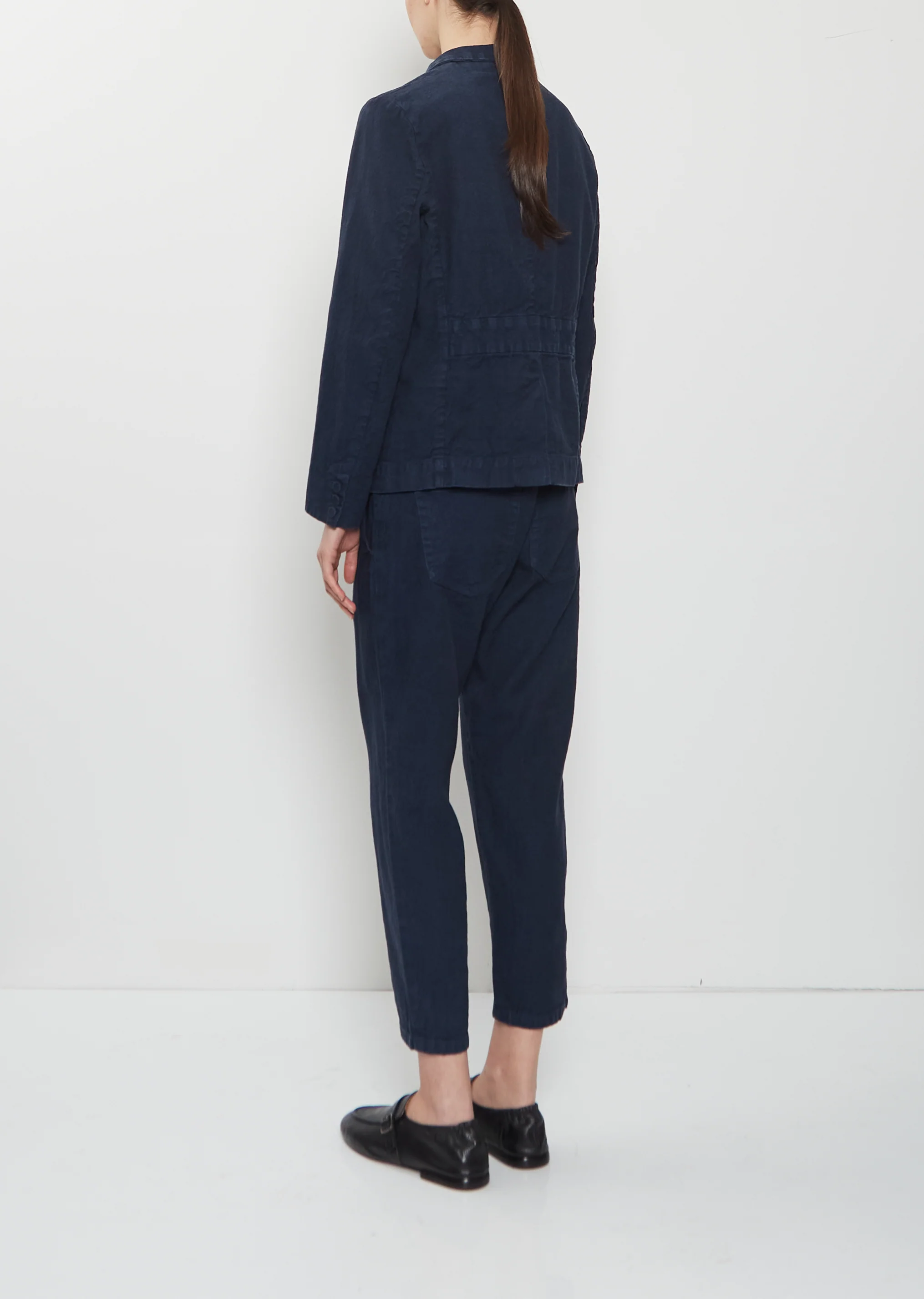 Linen Cotton Tailored Jacket — Navy - Image 3