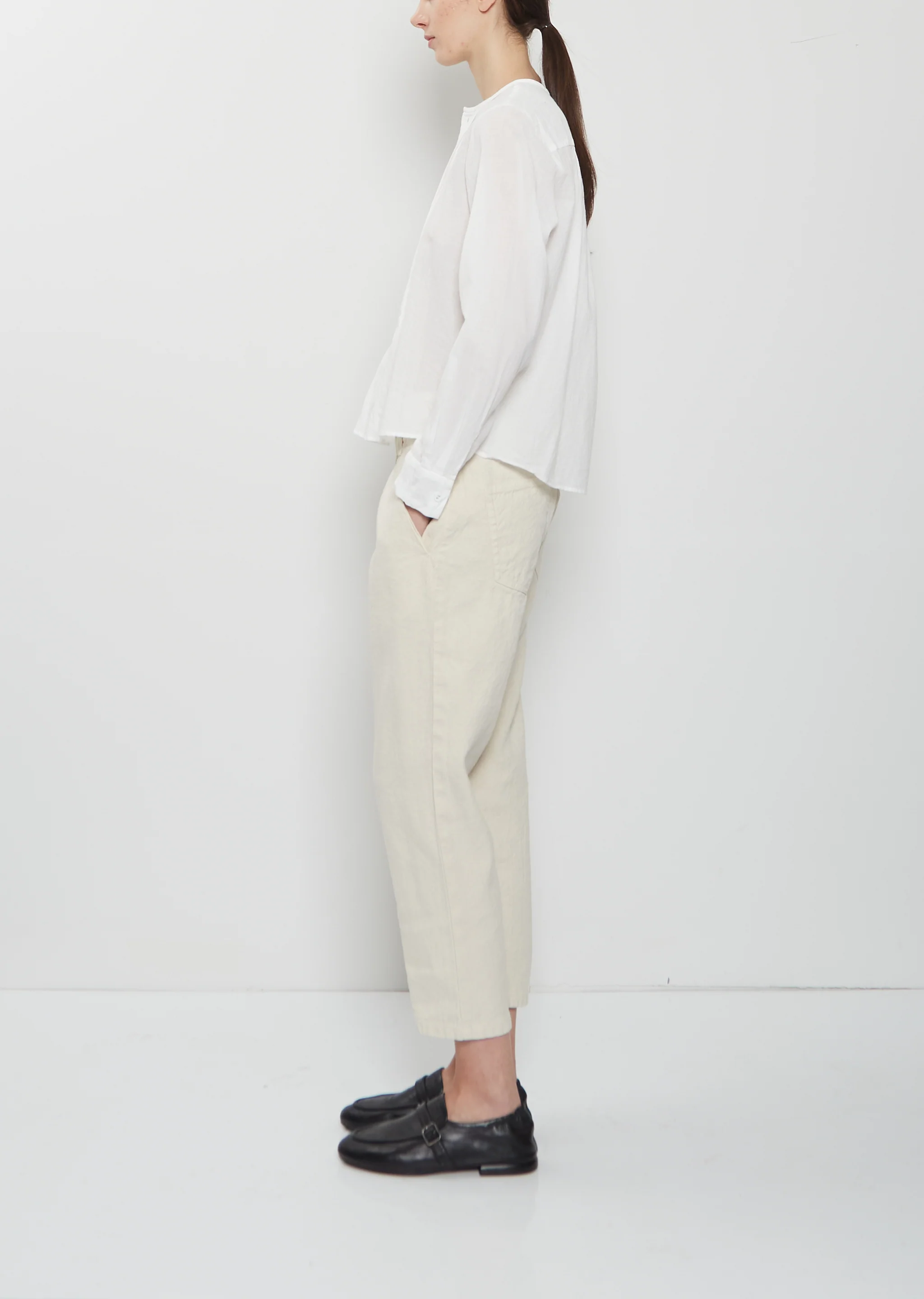 Linen Cotton Tapered Pants — Ivory - Image 3