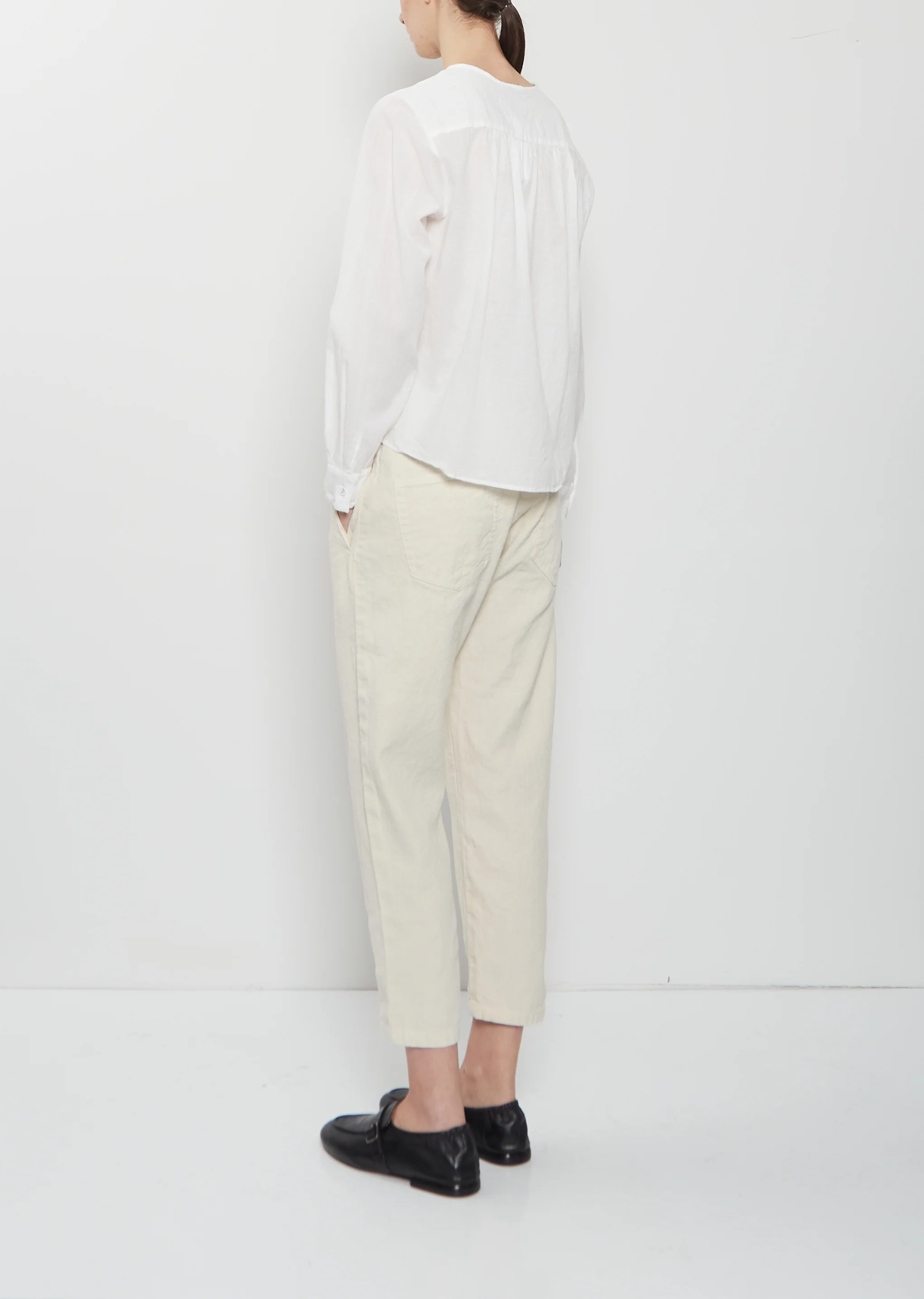 Linen Cotton Tapered Pants — Ivory - Image 4